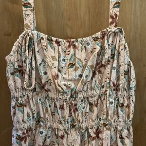 Universal Thread Floral Print Tank Top - Cream and Brown